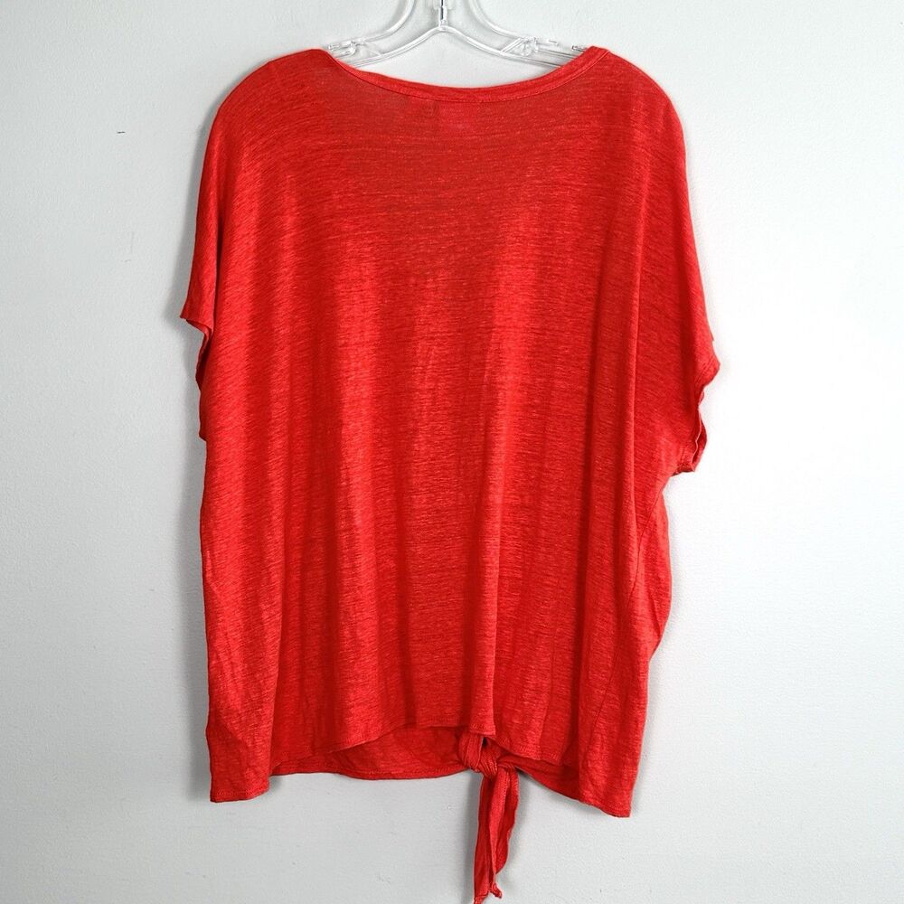 Rachel Zoe Linen Top Womens 2X Orange Red Blouse Tie Front Button Up Colorful - Picture 2 of 10